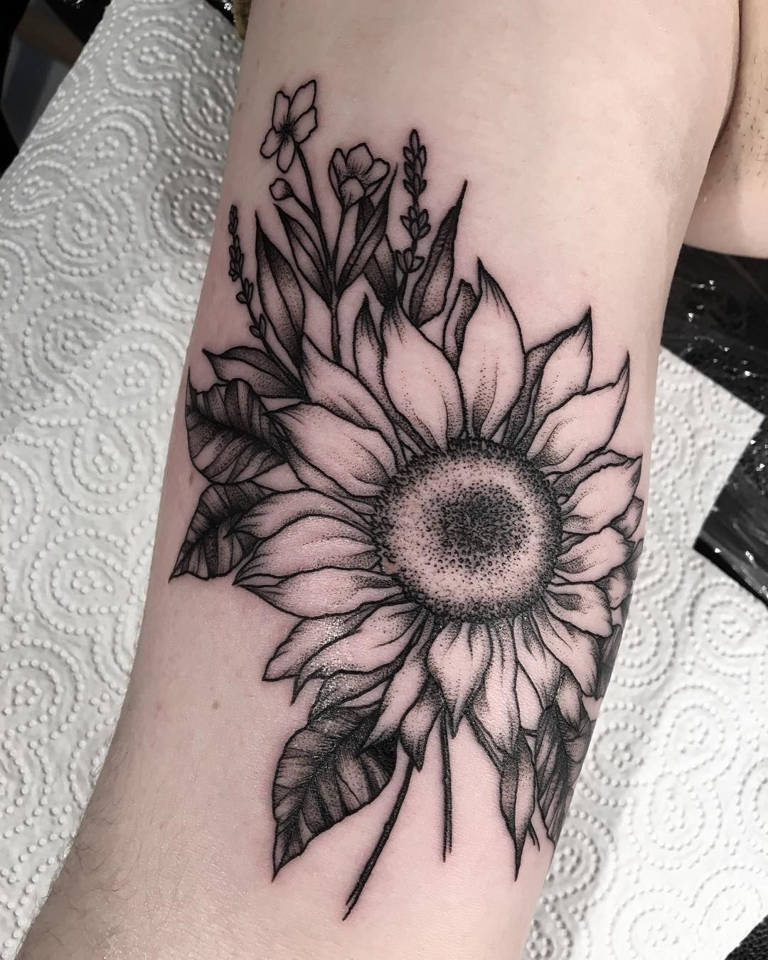 Black White Sunflower Tattoos