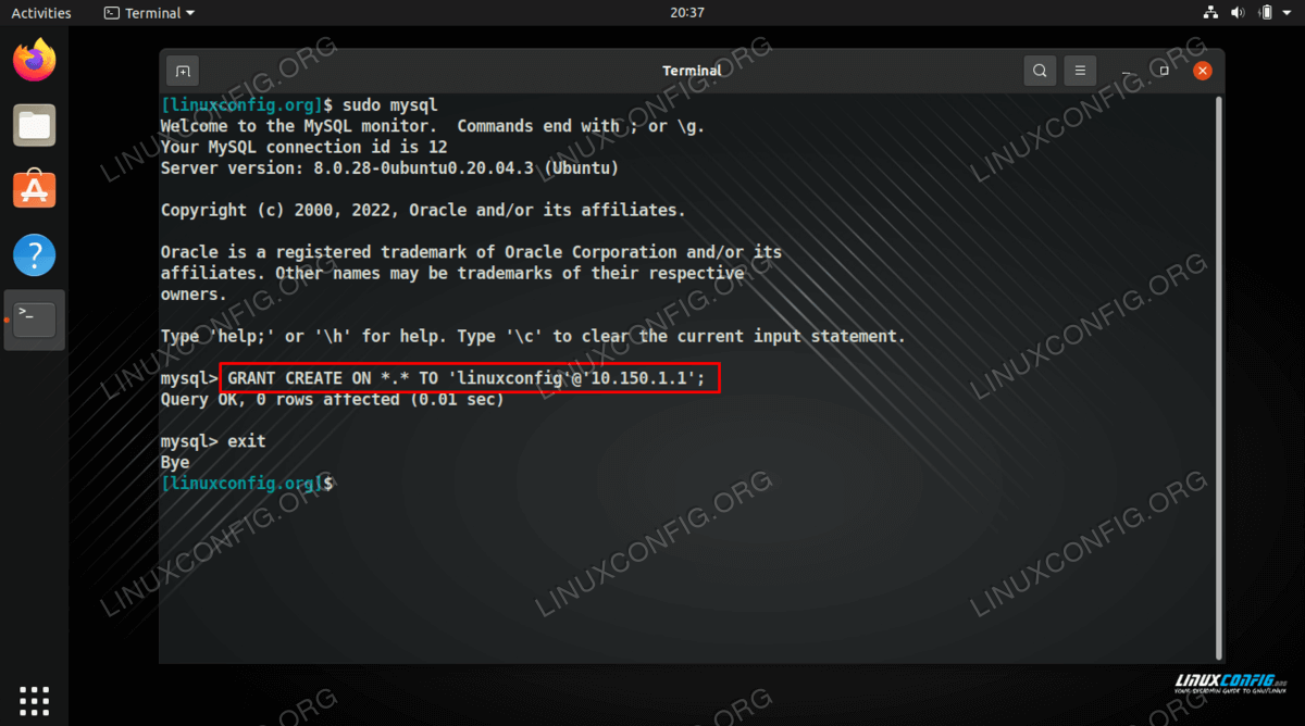 Create User On Mysql Database