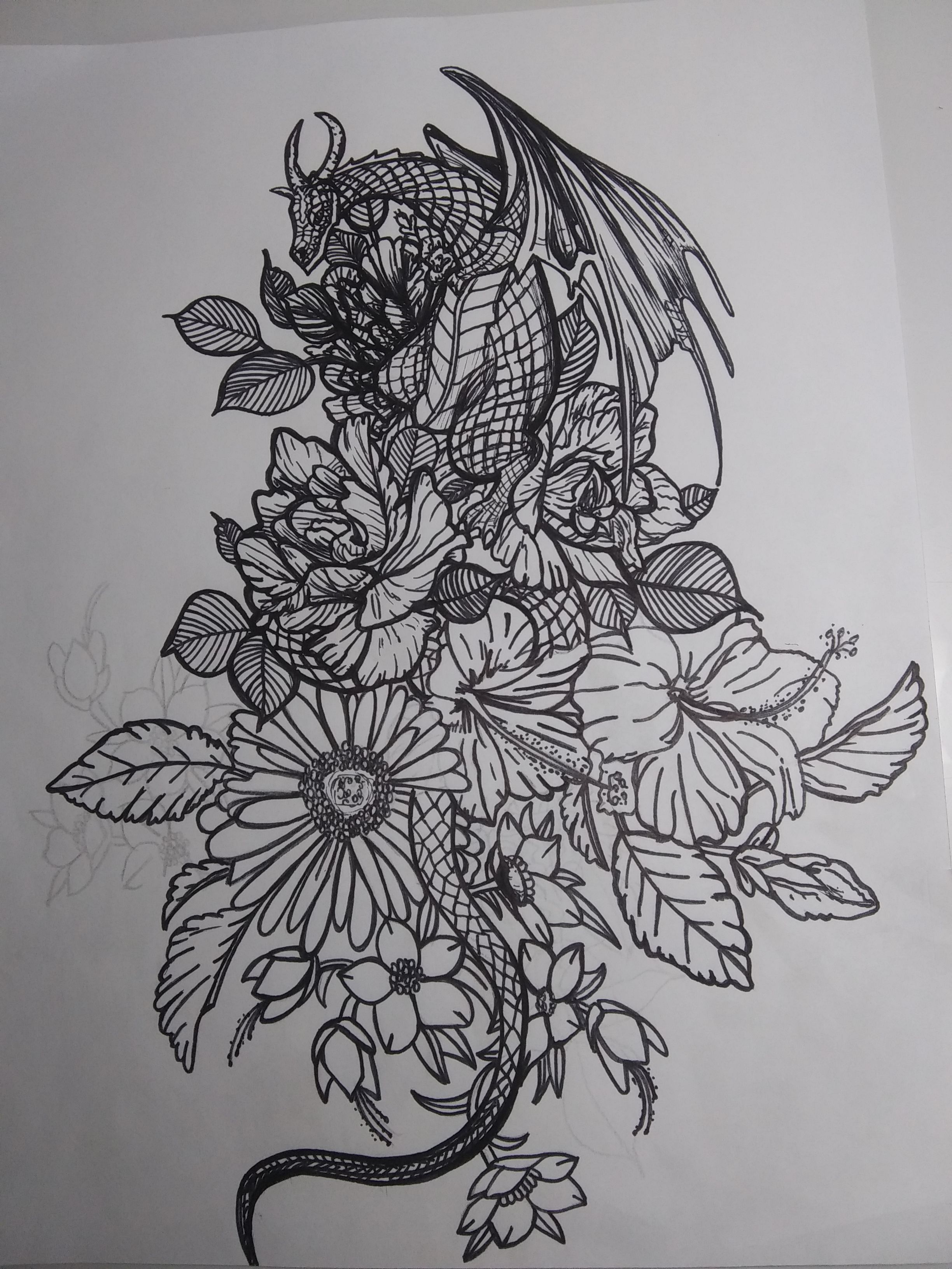 Dragon And Flower Tattoo Designs