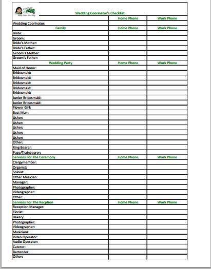 Free Printable Wedding Coordinator Checklist
