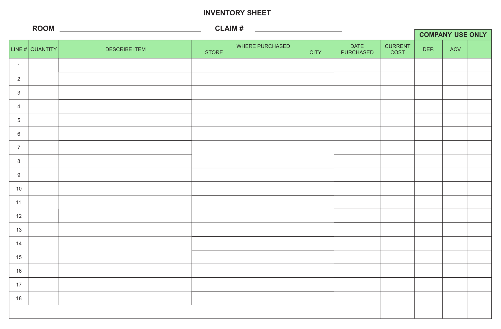 Printable Inventory Sheet