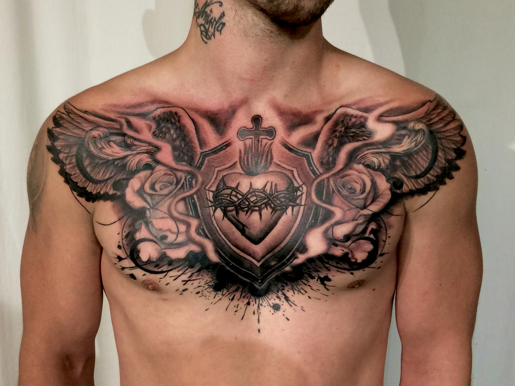 Rooster Tattoo Chest Piece In Black And Gray Ink Rooster Tattoo Chest Piece In Black And Gray Ink