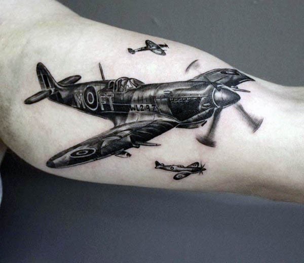 Very Realistic Looking Detailed Realism Style Arm Tattoo Of Ww2 Fighter Very Realistic Looking Detailed Realism Style Arm Tattoo Of Ww2 Fighter