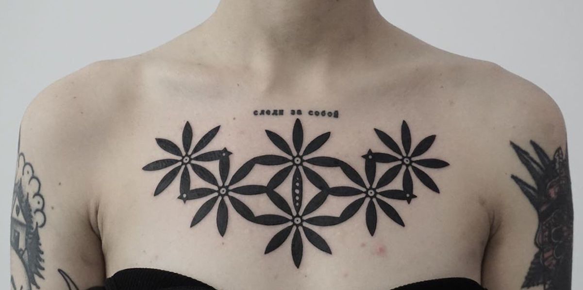Woman Chest Tattoo Design